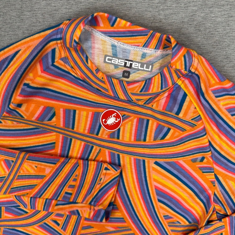 Castelli Rosso Corsa Cycling Base Layer Womens M Orange Multi Print Long Sleeve
